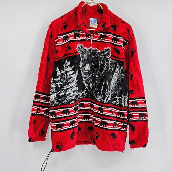 Vintage Sweaters - Vtg Art Unlimited Soft Sherpa Alaska Jacket Sweater Mens Sz Medium Zip Bear